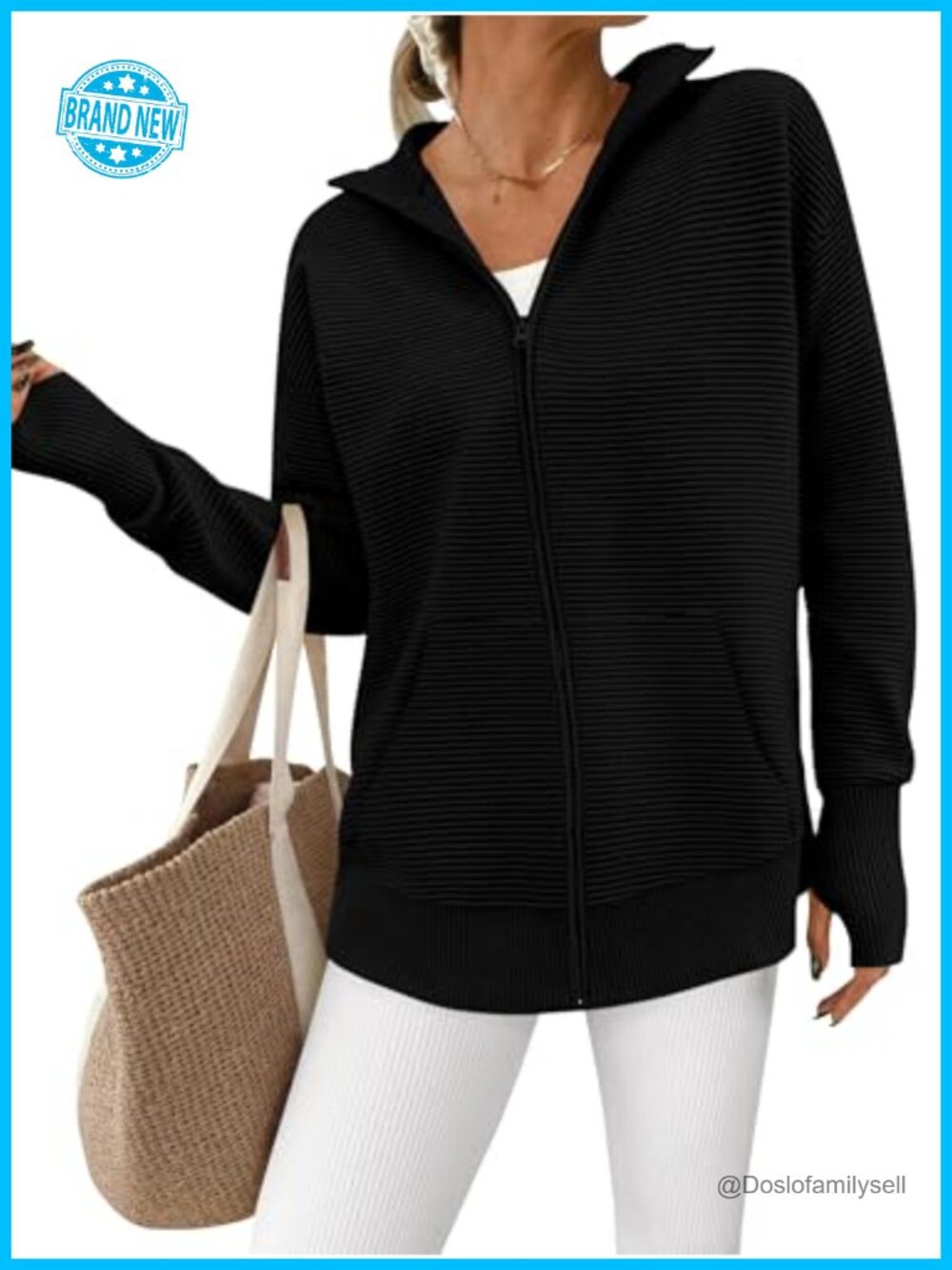 PRETTYGARDEN Womens Ribbed Knit Zip Up Cardigan Sweater with Thumbholes